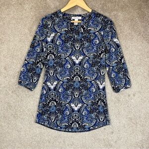 White House Black Market Tunic Womens Extra Small Blue 3/4 Sleeve Stretch- 3376*